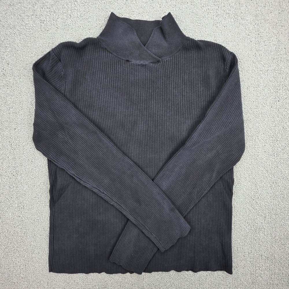 Coldwater Creek Silk Blend Mock Neck Sweater Women Black Ribbed Knit Small S 6-8